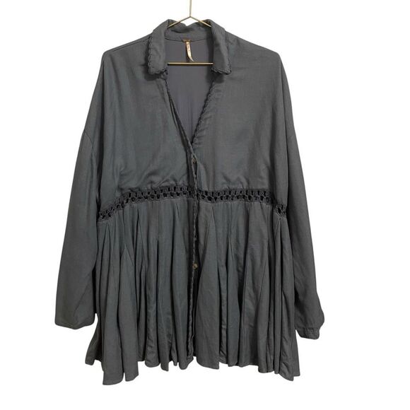 FREE PEOPLE Hazy Baby Blue Mini Dress NEW Blue Linen Small NWOT - Picture 2 of 7